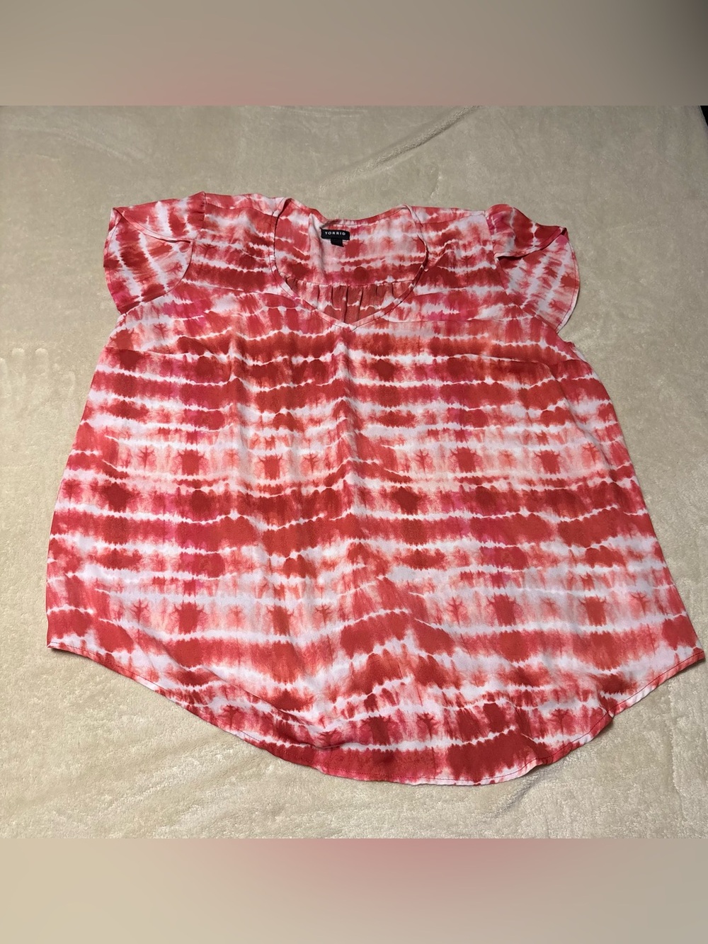 torrid Red and White Tie-Dye Cap Sleeve Blouse